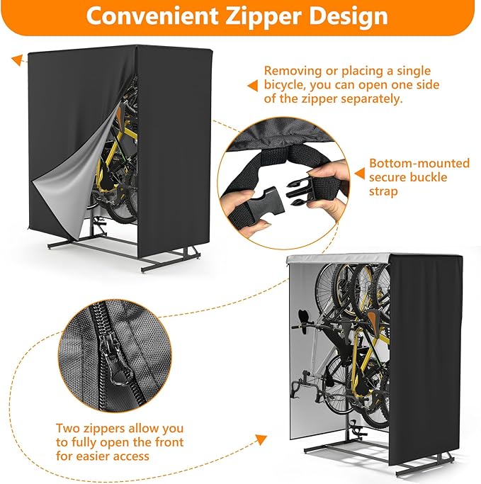 Vertical Bike Rack Cover,Fits 5-8 Bicycle Storage Rack,Bike Covers Outdoor Storage Waterproof,Dustproof Bicycle Cover,Black