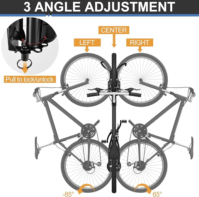 Wall Mounted Bike Rack for Indoor Storage - Heavy Duty 150° Swivel, No Drill Space Saving Design, Fits MTB/Road/E-Bikes & Hybrid, Anti-Slip Stopper (4-Pack, Black)