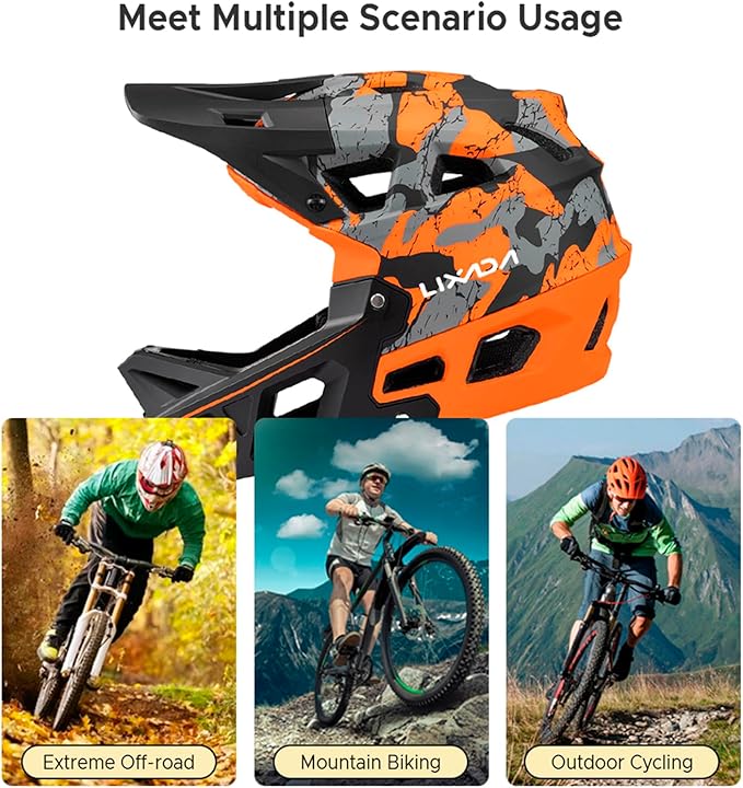 Lixada Adult Bike Helmet, Full Face Mountain Bike Helmet Lightweight Bicycle Helmet with Pads & Visor, Comfort Cycling Helmet Racing Downhill MTB Helmet for Men Women