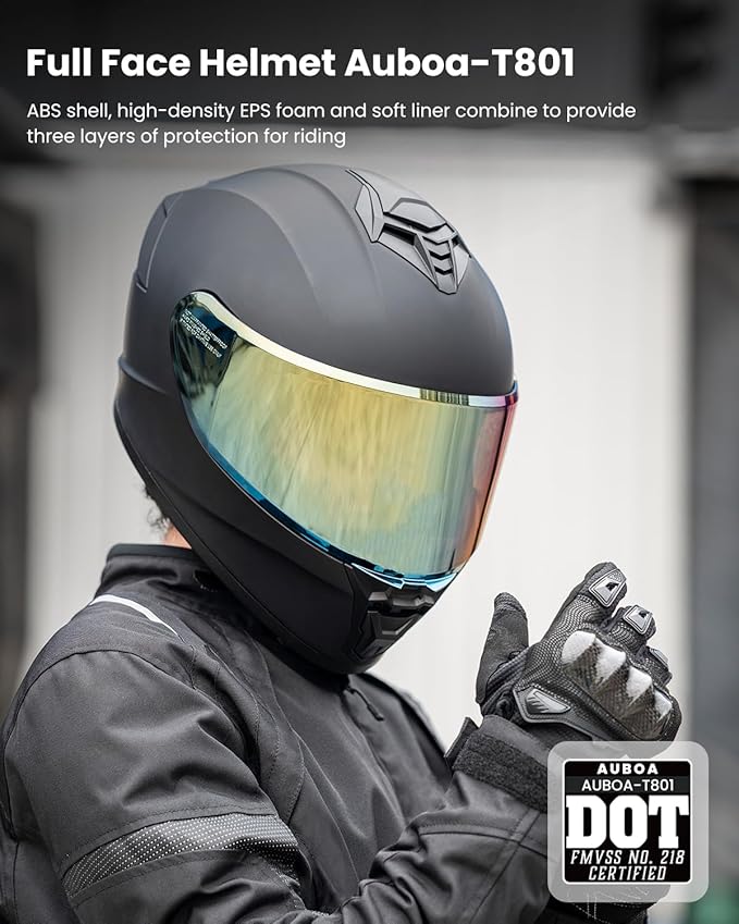 Motorcycle Helmets for Adult Men Women, Full Face Lightweight Street Bike Racing DOT Helmet with Extra Clear Visor Model AU-T801