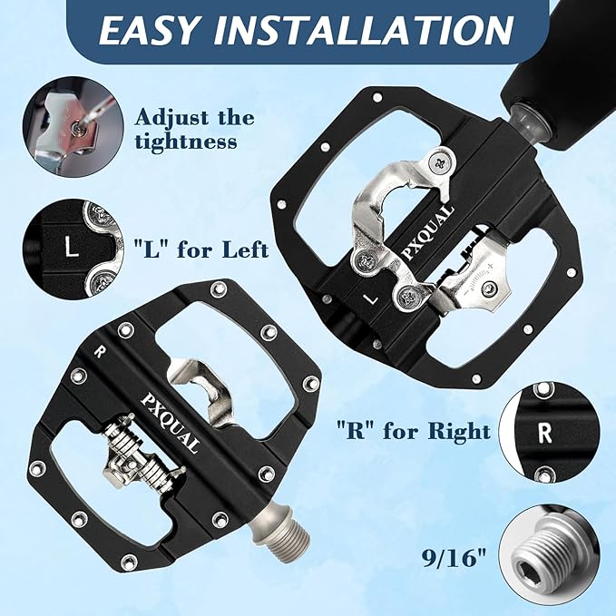 SPD Bike Pedals, 9/16 "Mountain Bike Pedal, Aluminum Alloy Sealed Clipless Pedals Compatible with SPD Type Cleats - Easy Clip in & Out
