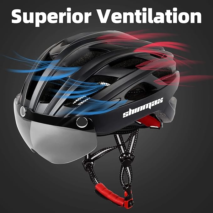 Shinmax Bike Helmet, CPSC/CPC Bike Helmet for Adult Men Women with Magnetic Goggles&Led Back Light Cycling Helmet Adjustable SM-T69