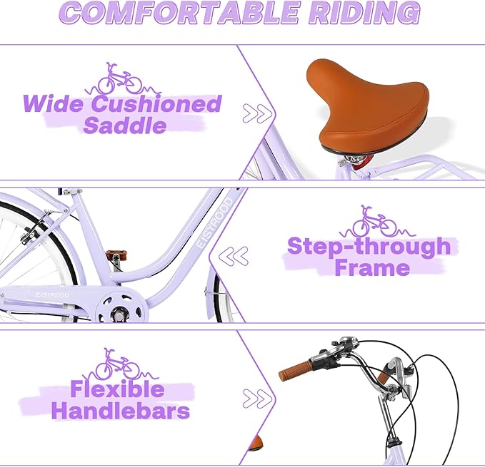26 Inch Folding Beach Cruiser Bike for Women, 7-Speed Ladies Bike with Basket & Rack, Perfect for City Commuting's Bicycle, Ideal for Women and Adults