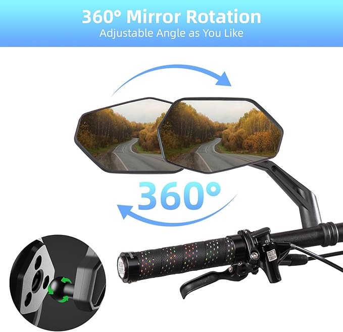 ROCKBROS Bike Mirror 360°Adjustable Bike Mirror for Handlebars HD Glass Lens Anti-glare Rotatable Bar End Rear View Mirror for Bike Ebike Motorcycle (Nylon - Left)