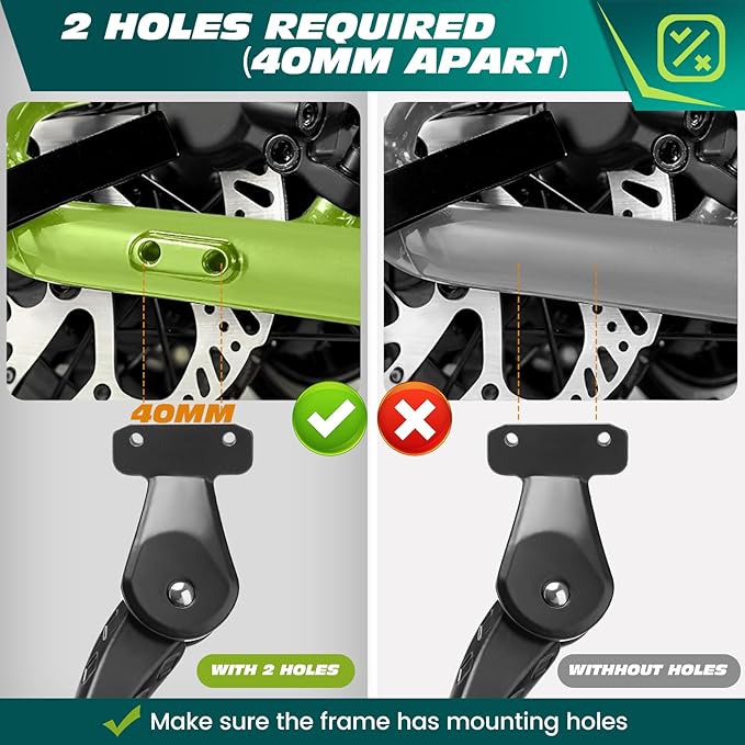Bike Kickstand 24" to 29" Heavy Duty Adjustable Rear Mount Aluminum Alloy Bicycle Kickstand for Electric Mountain Road Adult Bikes 2 Holes