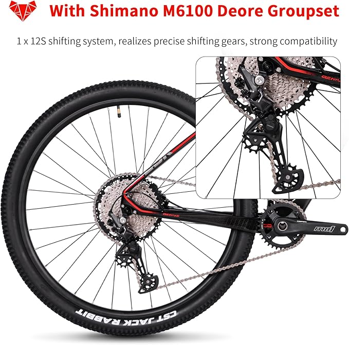 TRIFOX Carbon Fiber Mountain Bike,29er Carbon Mountain Bike with Shimano M6100 Deore Groupset 12-Speed,Carbon Fiber Frame,Hydraulic Fork 130mm Travel,/17/19 inch