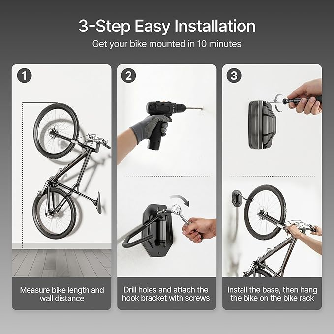 Swivel Bike Wall Mount, Heavy Duty Vertical Bike Rack with Fixed Hooks for Garage Storage, Wall Mounted Bicycle Hangers Holds up to 77 lbs for Indoor, 2 Pack