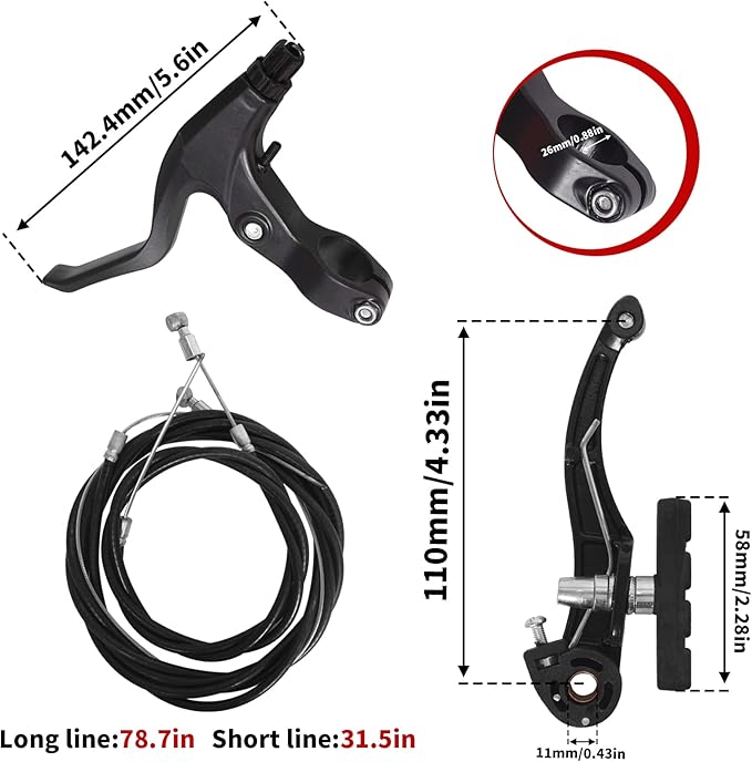 Complete Bike Brakes Set, Universal Bike Front and Rear MTB Brake, Inner and Outer Callipers Cables Lever Kit with Multi-Tool Wrenches Black
