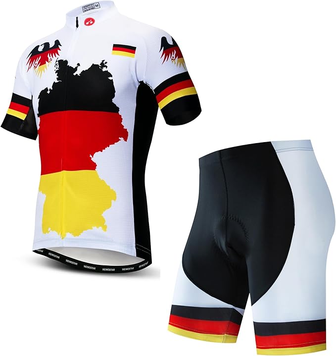 Hotlion Men's Cycling Jersey Sets Gel Pad Summer Bike Clothing Suit Breathable Bike Clothes with 3 Rear Pockets