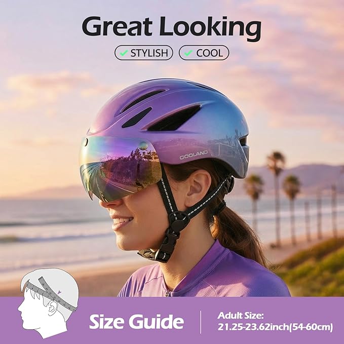 Odoland Bike Helmet with Magnetic Sun Visor for Adults, Glasses-Friendly Design Adjustable Dial Cycling Helmet for Men & Women, Urban Riding Bicycle Helmet for Mountain, Road, E-Bike, Commuting