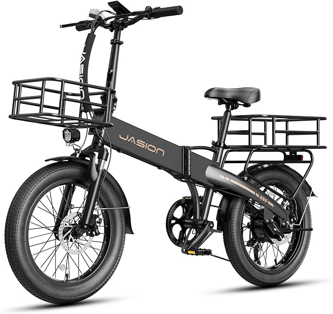 Jasion Electric Bike for Adults, 1000W Peak Motor Foldable Ebike, Aluminum 20'' Fat Tire Electric Bicycle Built-in 48V Removable Battery, EBS Commuter E Bikes up to 23 MPH & 45 Miles Max Range