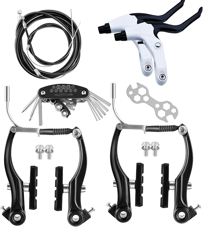 V-Type Bike Brake Set, Complete Universal Bike Front and Rear MTB Brake, Bicycle Brakes, Inner and Outer Cables, Include Brakes Lever Calipers Multi-Tool Wrenches