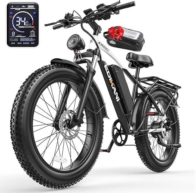 EDIKANI 26" Electric Bike for Adults, Peak 1500W 34MPH Fast E Bike for Men, 100 Miles Fat Tire Ebike for Adults Electric with 864WH/1104WH Removable Battery, UL E Bicycle with Brake Light