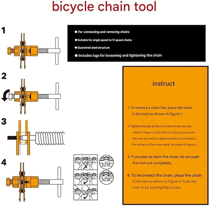 Bike Chain Breaker Tool Set, Bike Breaker Main Chain Pliers Chain Checker Wear Indicator for 1-12 Speed Road MTB Bikes