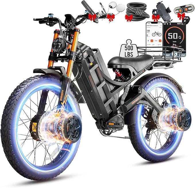 eAhora Romeo Pro 3 Electric Bike - [2026 Latest] 50MPH 5600W Dual Motor 60V 80AH 250Miles Long Range Ebike for Adults, 26" * 4.0 Fat Tire Fast Electric Mountain Bike Full Suspension Off-Road E-Bike