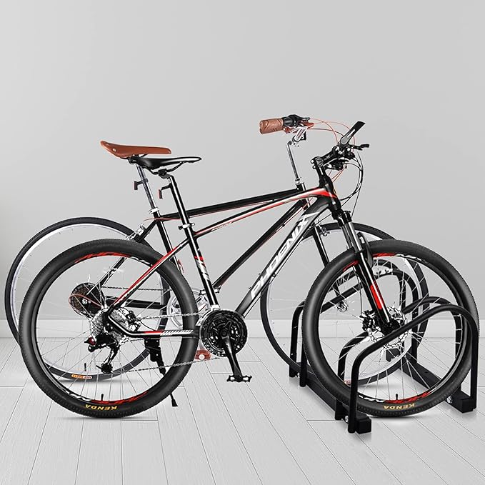 WALMANN 2 Bikes Floor Bike Stand, Bike Parking Rack Garage Bike Storage Stand Indoor/Outdoor 22-28" Wheel Stand, Max. Tire Width 2.1"