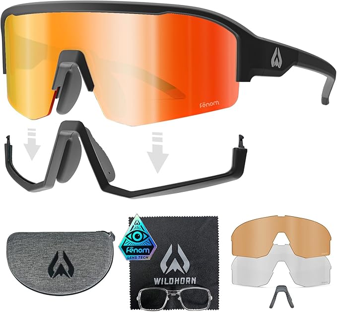 Wildhorn Radke MTB Cycling Glasses, UV400 Sports Ski Running Sunglasses for Women & Men, Baseball Glasses w/3 Swap Lenses