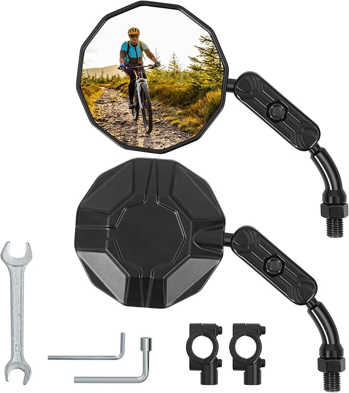 Bike Mirrors, 2 Pack Bicycle Mirrors for Handlebars,Aluminum Alloy Housing,HD Convex Glass Mirror,360° Adjustable, Shock-Resistant Bicycle Mirrors for MTB, E-Bike, Bicycle,Scooter & Motorcycle
