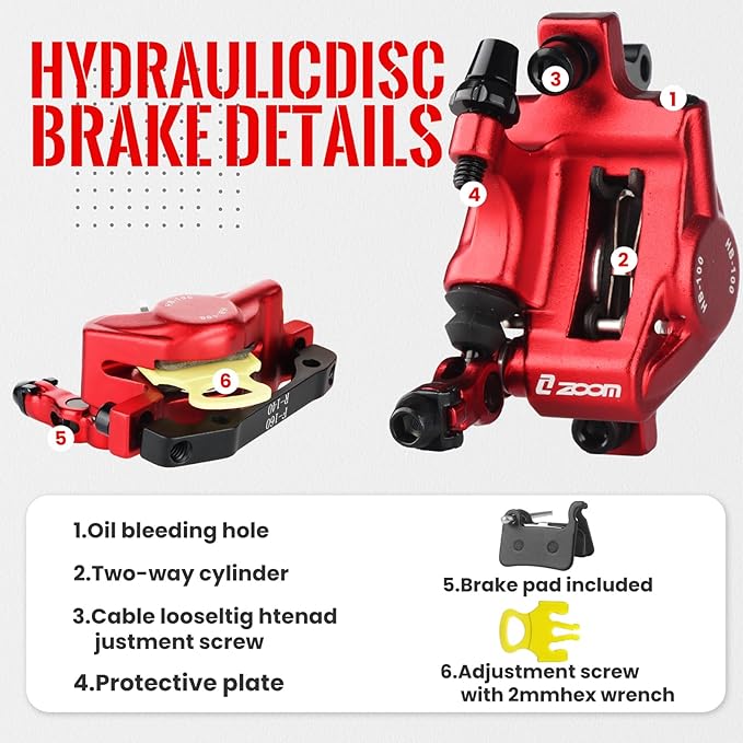 ZOOM Hydraulic Disc Brake Calipers: HB-100 MTB Bike Disc Brakes Front & Rear Caliper Set for Mountain, Road Bicycle and E-Bike