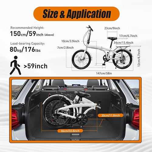 20 Inch Folding Bike, Foldable Bicycle with 7 Speed Folding Compact City Commuter Bike with Disc Brake, Front and Rear Fenders