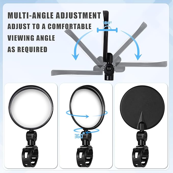 TAGVO Bike Mirror, Bicycle Cycling Rear View Safe Mirrors, Adjustable Rotatable Handlebars Mounted Plastic Convex Mirror for Mountain Road Bikes