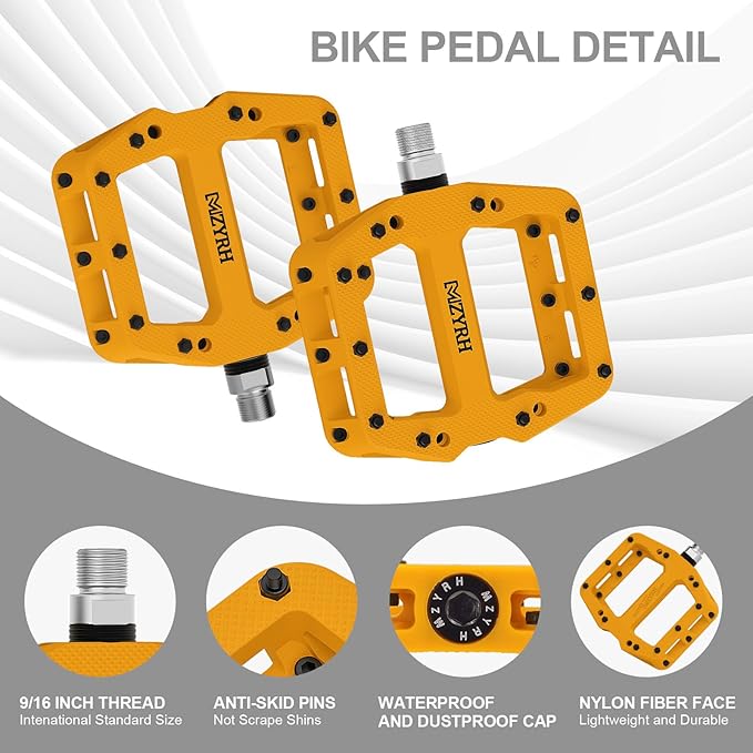 MZYRH Mountain Bike Pedals 9/16" 3 Sealed Bearings Lightweight Non-Slip Nylon Fiber Bicycle Platform Pedals for Road BMX MTB