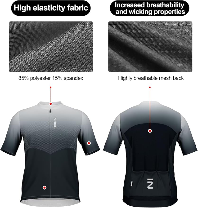 INBIKE Plus Size Cycling Jersey Men 3XL-5XL Bike Shirt for Big and Tall Short Long Sleeve Biking Clothing with Pockets