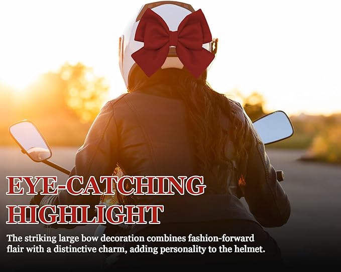 Bow Helmet Accessory, 8.07"x11.22" Stylish Motorcycle Helmet Bow Decoration for Women, Removable Cute Fashion Ribbon Bows Ornament for Motorcycle Scooter E-Bike Helmets (Wine Red)