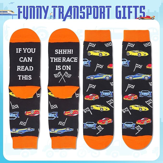 Zmart Transportation Gifts for Men Women - Airplane Cycling Race Car Socks for Adult