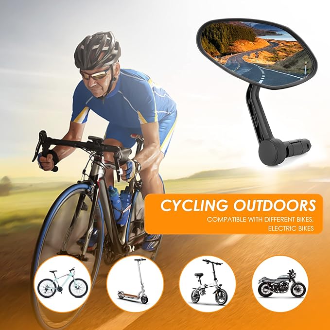 Arkham Bike Mirror for Handlebar HD Bar End Bicycle Mirror Thickened Auto-Grade Glass for Handlebar Rearview Mirror Multi-Angle Adjustable, E-Bike Universal(Oval Single)