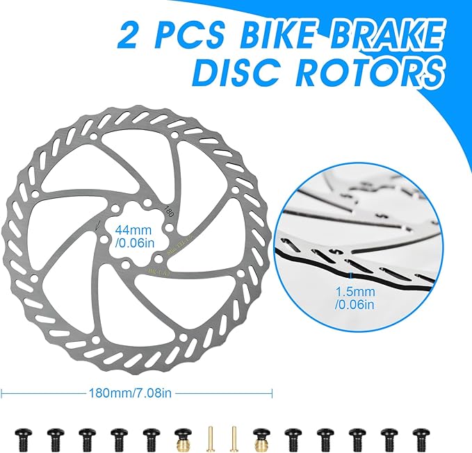 4 Pistons E-Bike Electric Power-Off Hydraulic Disc Brake Set for 2-PIN, 610NM Dry Braking Force, Aluminum Alloy Brake Lever with 180mm Rotors for Mountain Bike, Road Bike