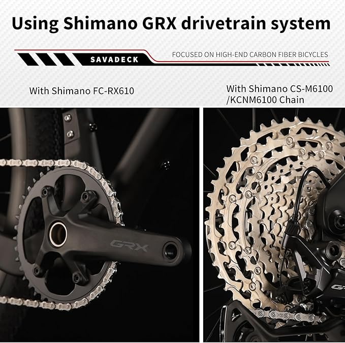 SAVADECK T800 Carbon Gravel Bike, with Shimano GRX610 12-Speed, Hydraulic Disc Brakes, 700x40c Tires for Road & Off-Road Adventure, Men's/Women's Bicycle