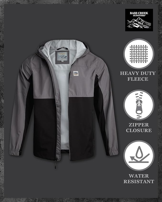Bass Creek Outfitters Mens Windbreaker - Lightweight Mens Rain Jacket for Running Cycling Hiking with Hood