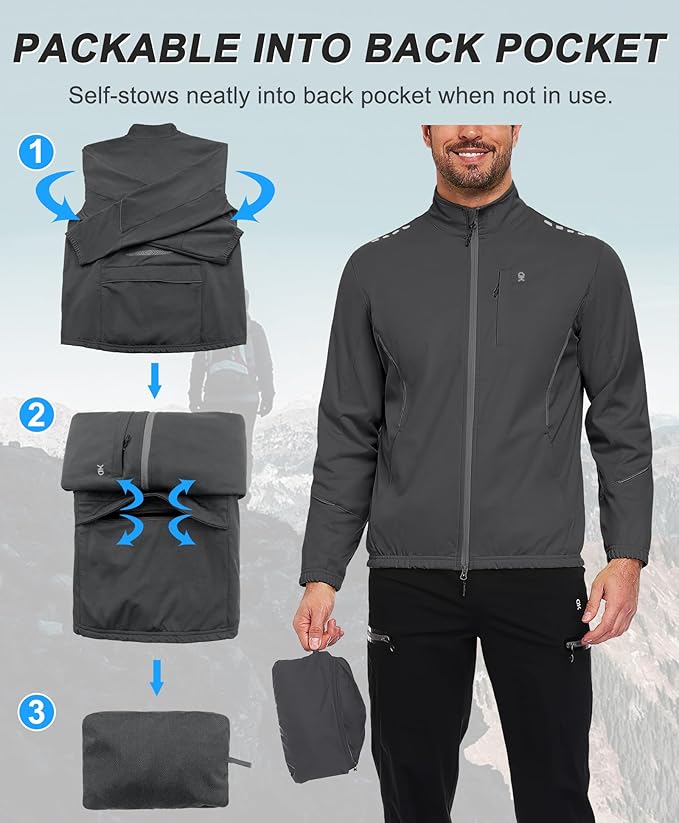 Little Donkey Andy Men's Cycling Jackets Reflective Packable Running Jacket Windproof Water-Resistant for Hiking Biking