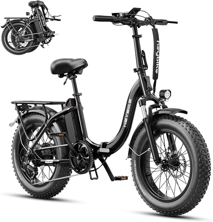 Heybike Ranger 2.0 Foldable Electric Bike for Adults, 20"×4 Fat Tire Ebike with 1400W Peak Motor, 28 MPH Max Speed, 600Wh Removable Battery, Up to 65 Miles Range, Front Suspension Step-Thru E Bike