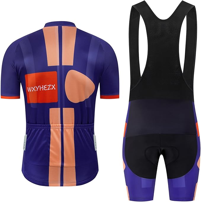 Men's Cycling Jersey Set Road Bike Shorts Sleeves Jersey Zipper Pokcet Bib Shorts with 20D Gel Pad Biking Clothing Sets