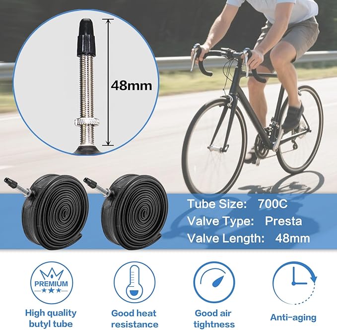 2 Pack 700x23C/25C/28C/35C/38C Bike Tires Plus Bike Inner Tubes Presta Valve 48mm or Schrader Valve 48mm Foldable Replacement Tires for Road Bicycle