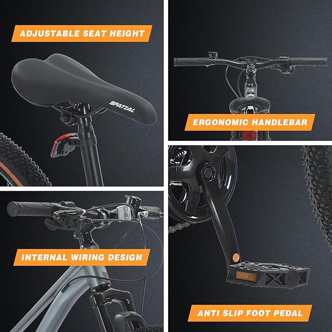 SPATIAL Mountain Bike, 20/24/26/27.5/29 inch Outdoor Cycling Bike,21/8 Speed Lightweight Aluminum Frame | Dual Disc Brakes,Adjustable Ergonomic Seat for Men Women Adult Teens