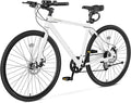 MOPHOTO Hybrid Bike for Adults, 700C City Commuter Bicycle, Lightweight Aluminum Frame, 8-Speed Urban Fitness Bike for Men&Women, Dual Disc Brakes, Upright Flat Handlebar, LED Headlight & Reflectors