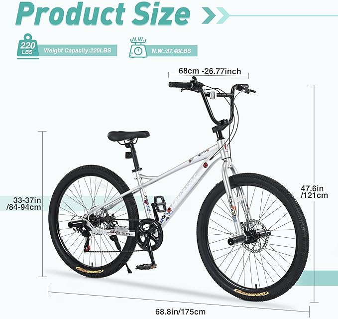 Freestyle Teen Bike Double Disc Brakes 26 inch BMX Bike High-Aluminum/Carbon Steel Frame, for for Teen Bike and Adult Bikes, with 2 Pegs, Bicycles for Men and Women, Multiple Colors