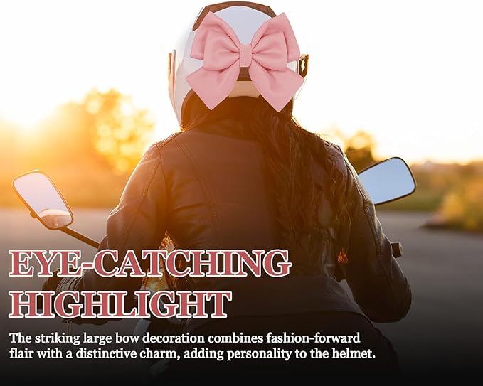 Bow Helmet Accessory, 8.07"x11.22" Stylish Motorcycle Helmet Bow Decoration for Women, Removable Cute Fashion Ribbon Bows Ornament for Motorcycle Scooter E-Bike Helmets (Peach Pink)