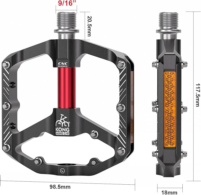 Mountain Bike Pedals with 3 Seal Bearing - 9/16" MTB Pedals Platform Lightweight - Non-Slip Bicycle Pedals for BMX MTB
