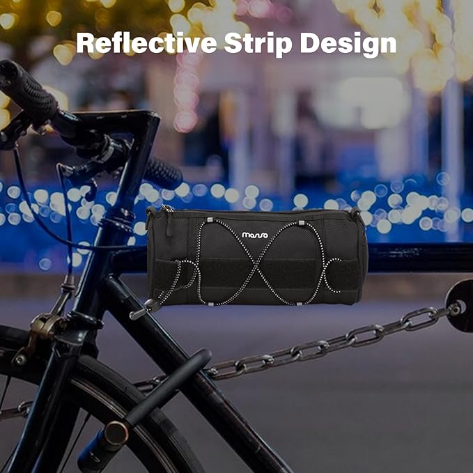 MOSISO Bike Handlebar Bag, Bicycle Front Frame Case with Elastic Cord, 2.5L Bike Roll Top Tube Pouch Storage Pack Cycling Accessories Cylinder Bag with Shoulder Strap, Black
