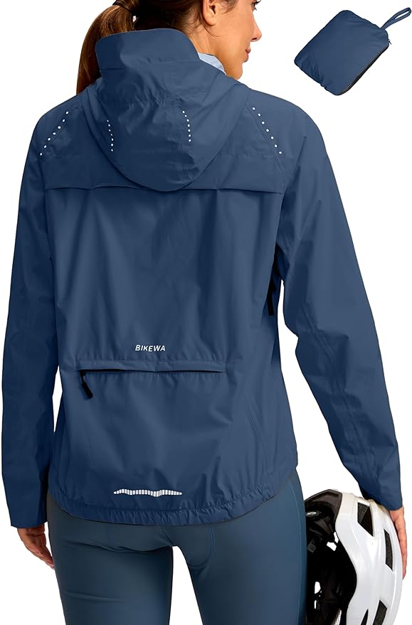 Bikewa Women's Cycling Rain Jackets Waterproof Windbreaker Lightweight Running Windproof Reflective Jacket Packable Hooded