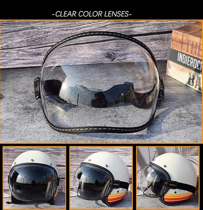 Universal Open Face 3/4 Helmet Visor Lens Bubble Motorcycle Windshield Capacete Lens Vintage Motorbike Helmet Goggles (Clear)