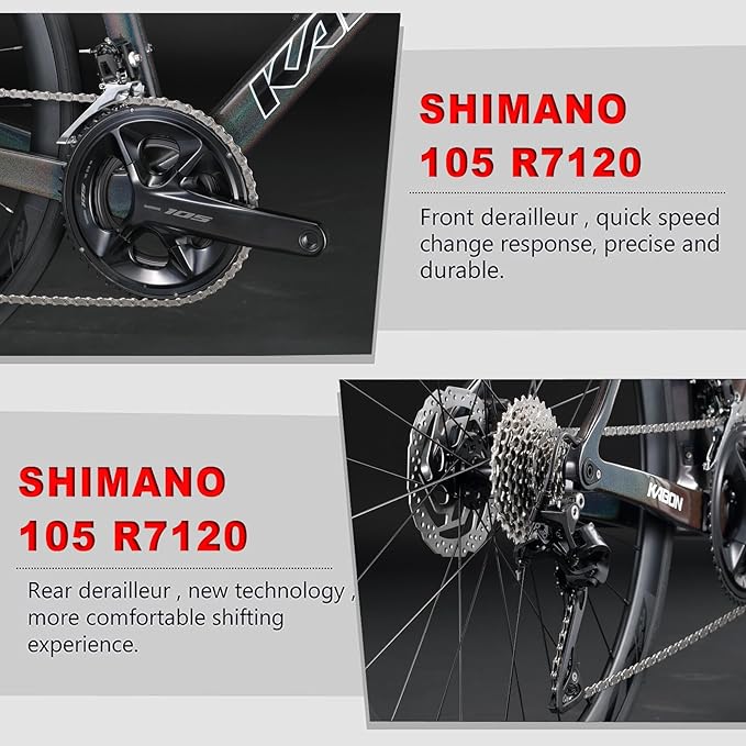 KABON Full Carbon Road Bike,Lightweight 700C Racing Bicycle with 105 R7120 24S Shift Groupset and Hydraulic Disc Brake Bike with Carbon Wheels for Adult