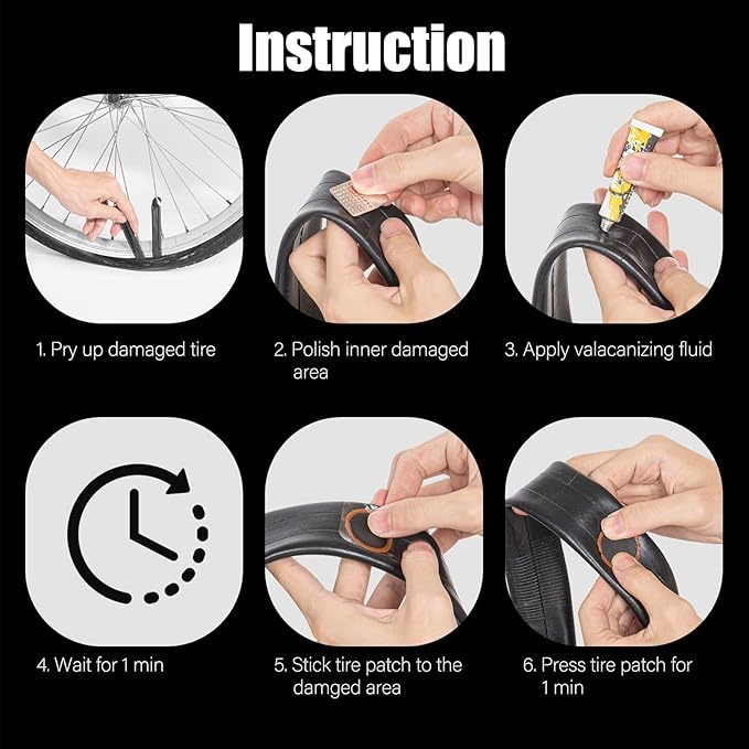 Bike Inner Tire Patch Repair Kit - Bycicle Tube Puncture Patches Kits, 30PCS Vulcanizing Patches, Glueless Patchs for Motorcycle BMX Cycling MTB Road Mountain Bicycle A5