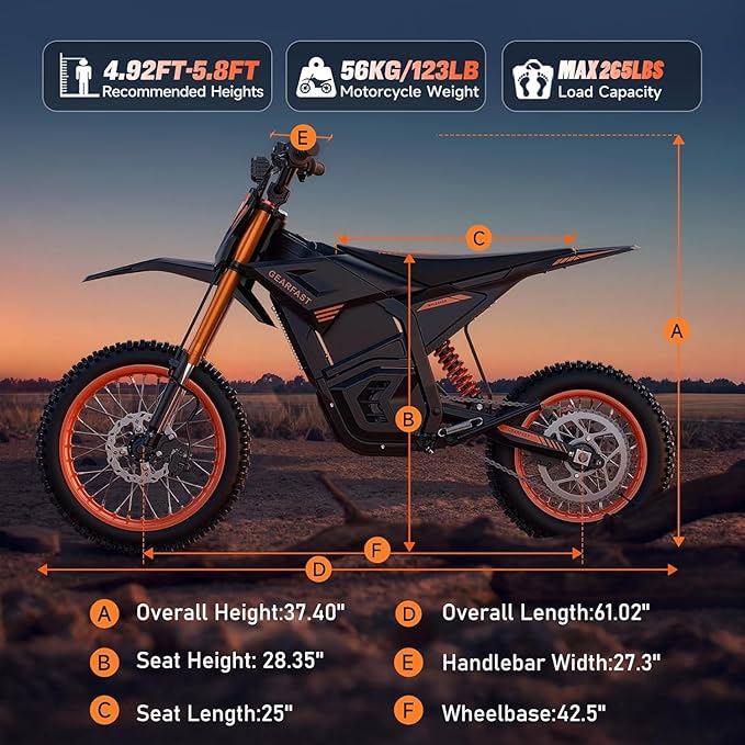 Electric Dirt Bike for Teens Adults, 3500W Peak Mid-Drive Motor with 48V/23AH Battery Ebike, 53-Mile Range, 38mph Speeds with Hydraulic Brakes & Dual Shock Absorption