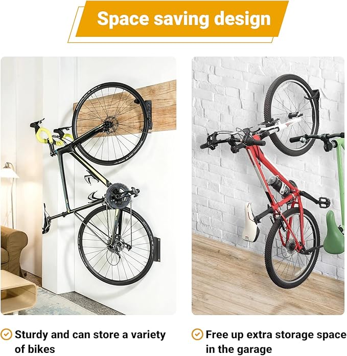 Bike Wall Mount Bike Rack Garage for Mountain Road Bikes Bicycles, Vertical Bike Rack with Screws and Tire Tray Hold up to 60lbs for Garage, Shed, Indoors- (2 Sets)