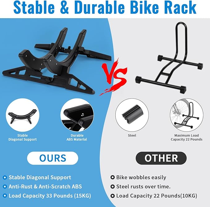 WILDKEN Bike Stand, Bike Stand Floor for Home/Garage Adjustable Bicycle Stand Bike Parking Rack Fit Road Bike, Mountain Bike, MTB, BMX, Commuter Bike, Kids Bike, Scooter (Black)